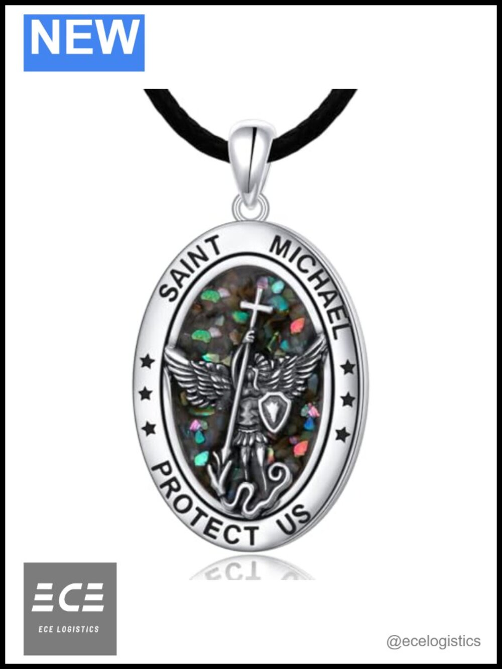 Saint Michael Medal Necklace 925 Sterling Silver White Gold Plated Pendant